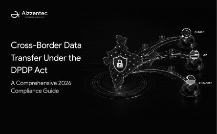 Data flowing from a map of India to servers marked Europe, USA and Singapore, with a padlock over India